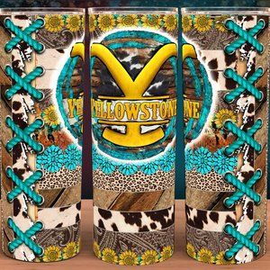 Yellowstone Cow Print Floral Turquoise Cup Mug Tumbler